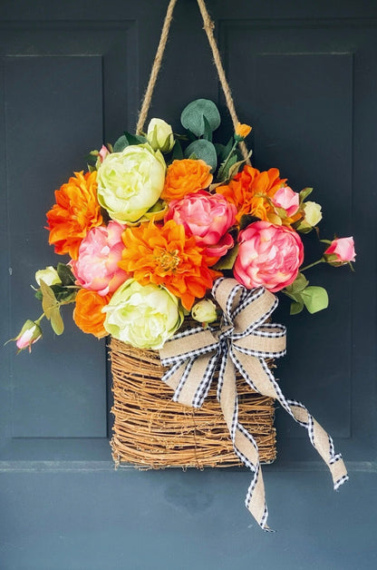 Spring Peony and Dahlia Door Basket