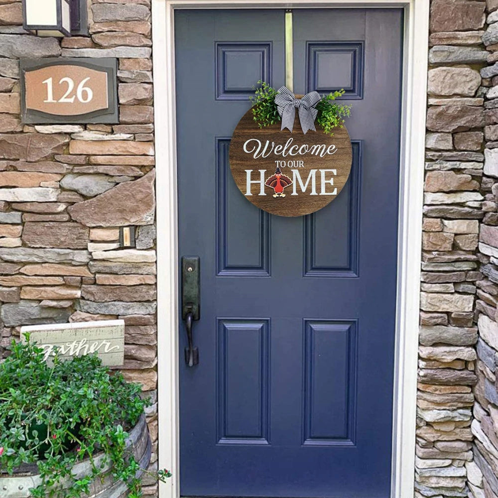 💐🎉 Interchangeable Welcome to Our Home Wood Round Wreath