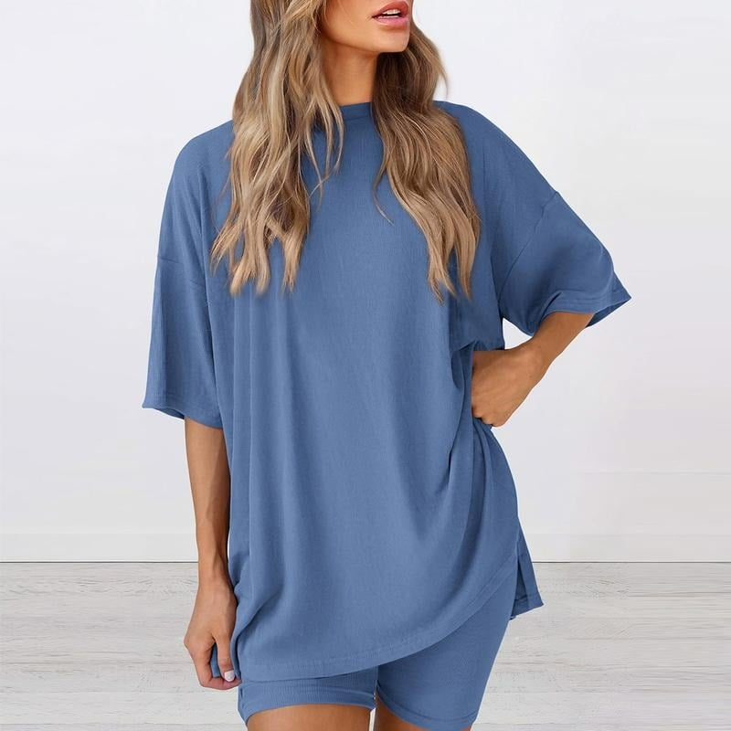 2025 Summer Casual Oversized Shirts Shorts Matching Women's Two Piece Lounge Set