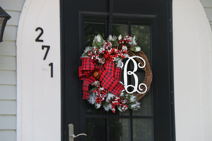 Merry Christmas Buffalo Plaid Farmhouse Wreath