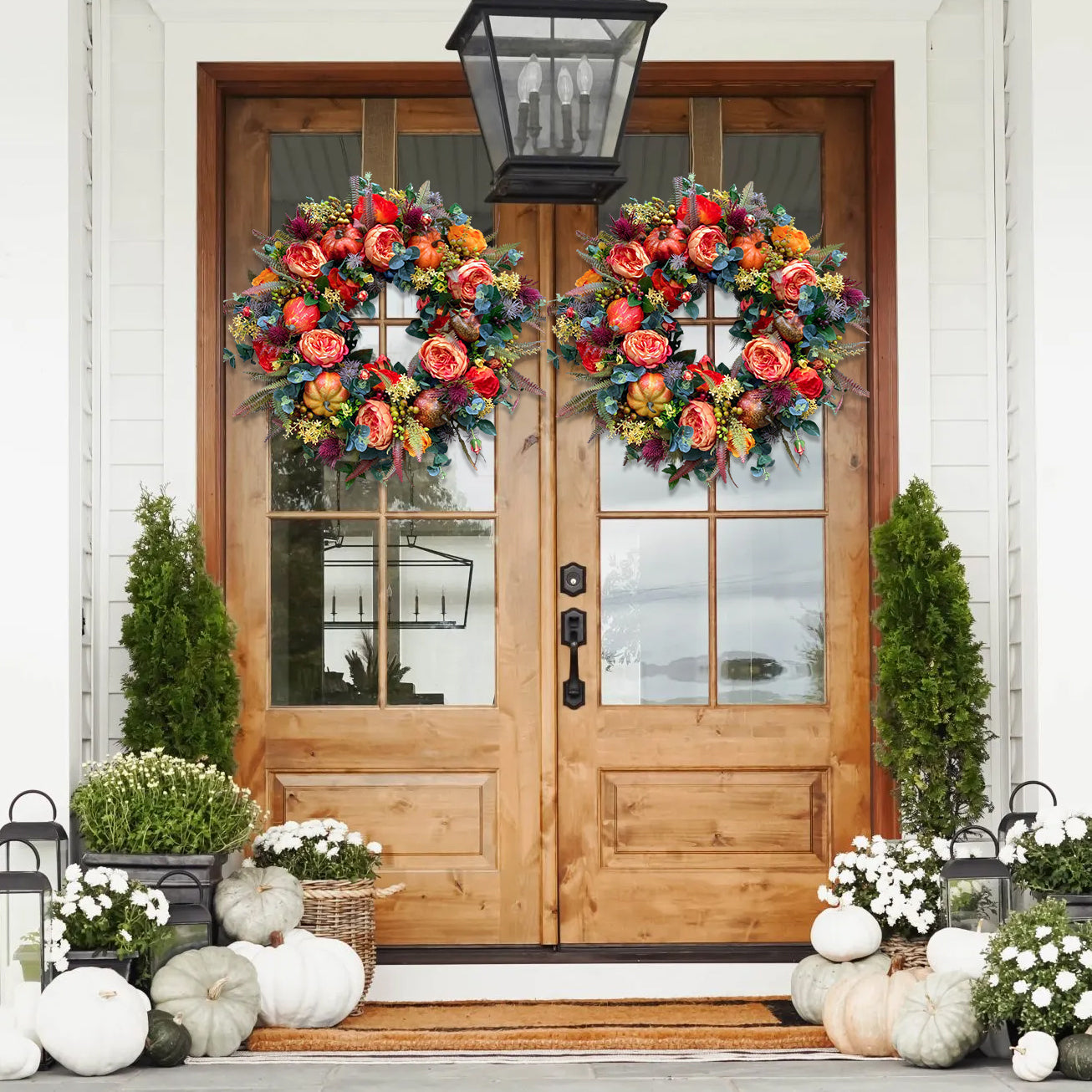 Fall Peony and Pumpkin Wreath