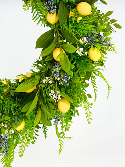 30" Cascading Lemon Blueberry Fern Wreath