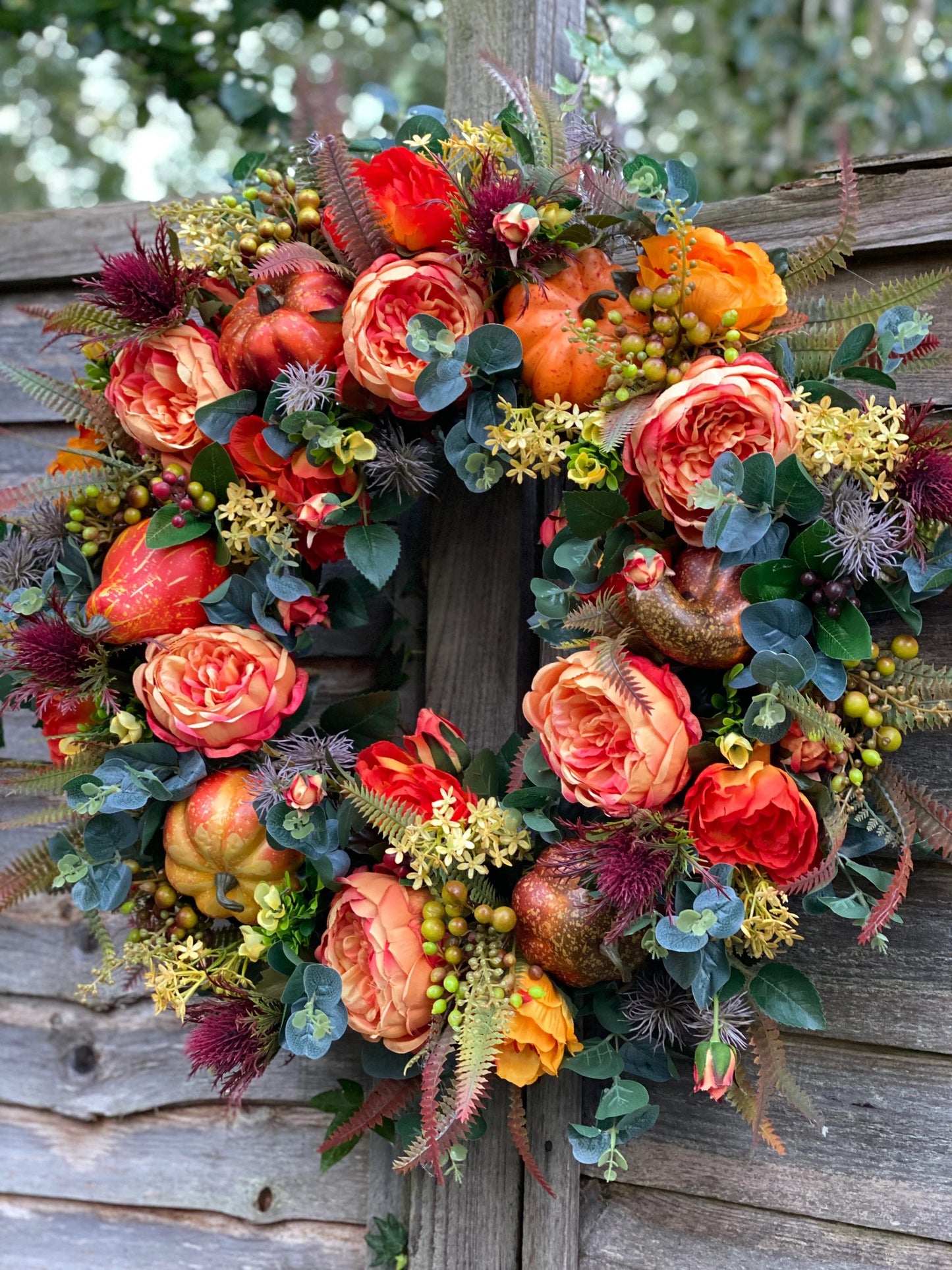 Fall Peony and Pumpkin Wreath