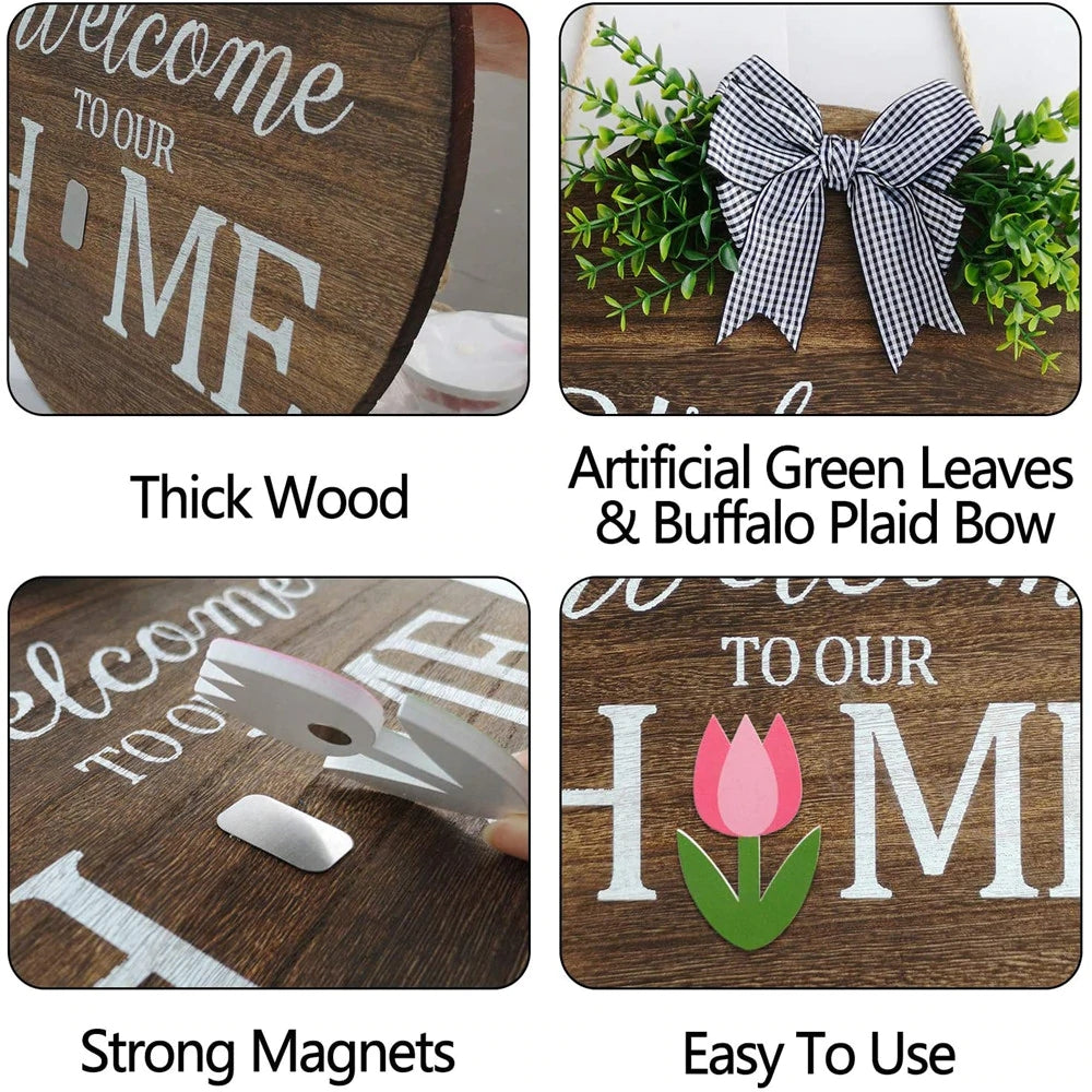 💐🎉 Interchangeable Welcome to Our Home Wood Round Wreath