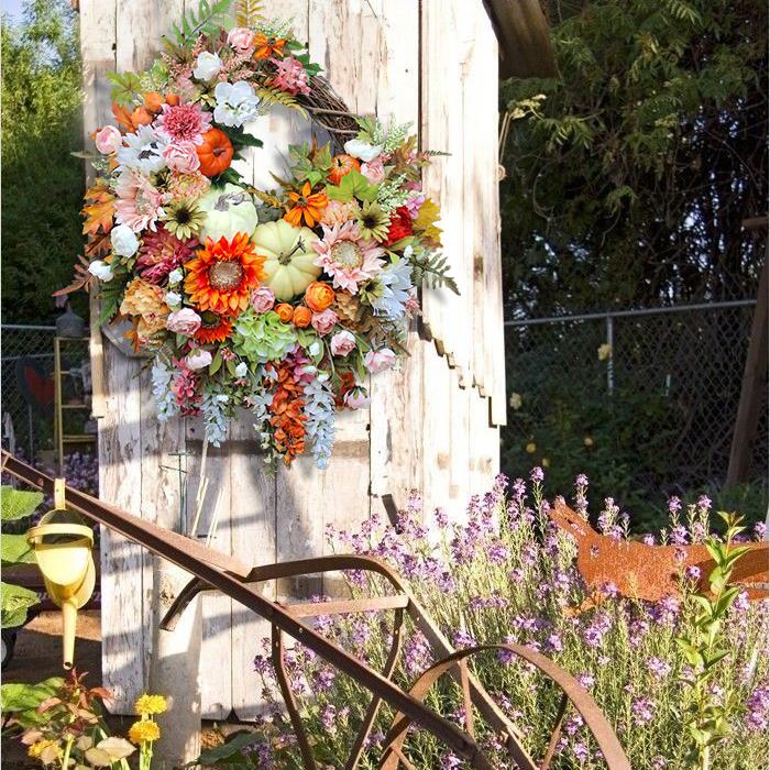 🍁Extra Large Brighter Side of Autumn Sunflower and Pumpkin Wreath, Pink & Orange Fall Floral