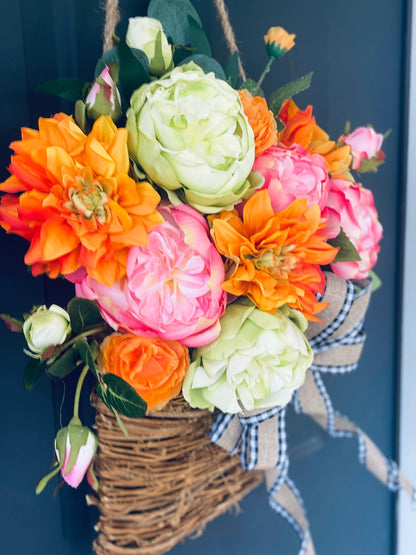 Spring Peony and Dahlia Door Basket
