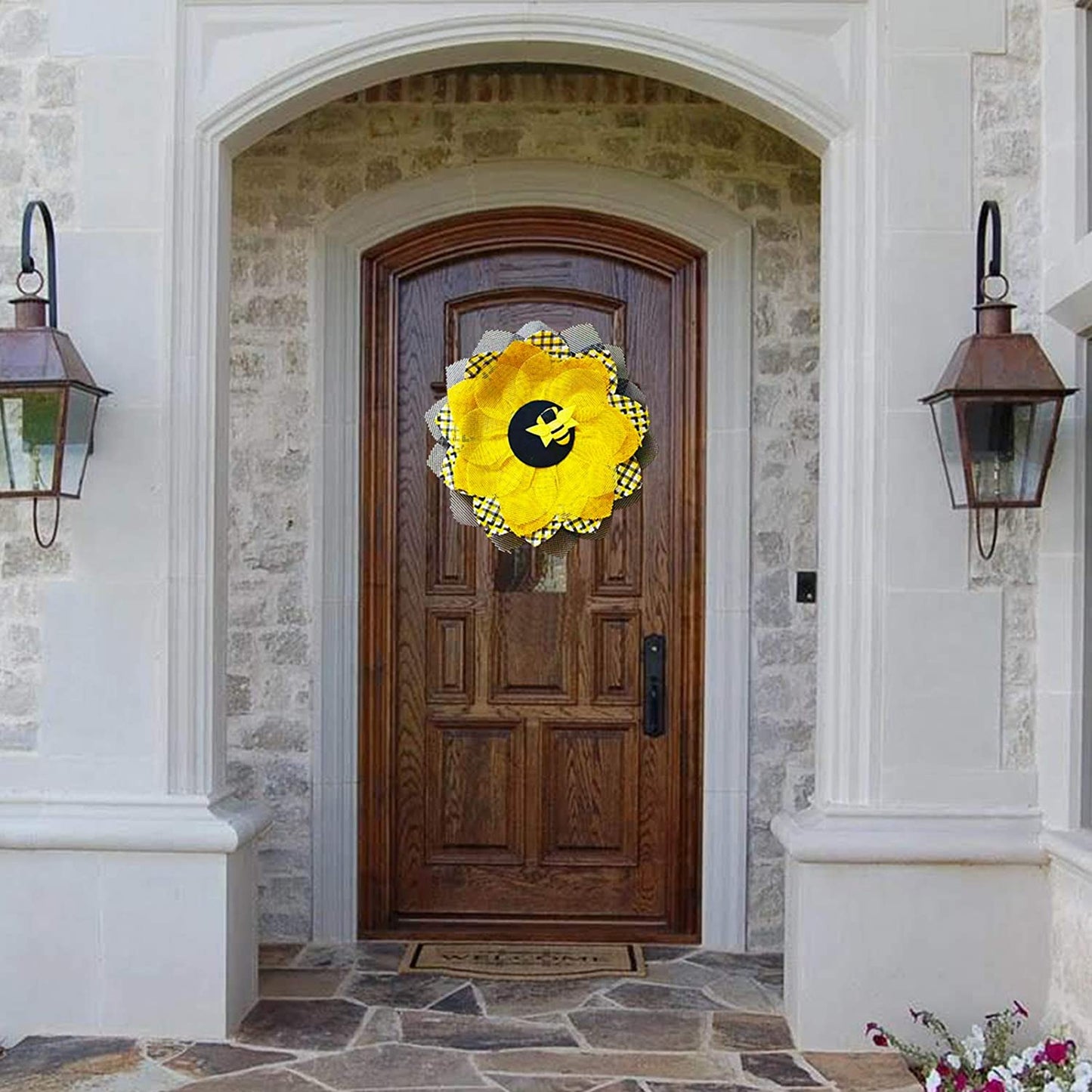 Artificial Sunflower Wreath Bee Sunflower Wreaths Spring Summer Wreath Decor