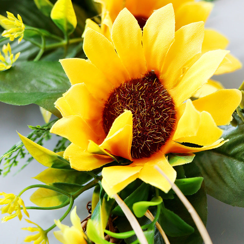 Artificial Sunflower Wreath Flower Wreath With Yellow Sunflower And Green Leaves