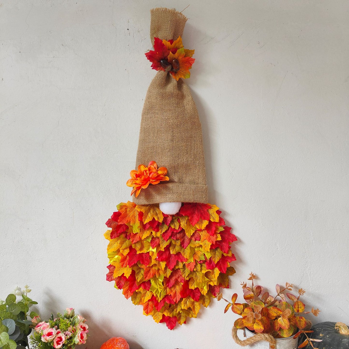 Fall Maple Gnome Front Door Hanger