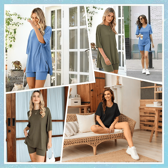 2025 Summer Casual Oversized Shirts Shorts Matching Women's Two Piece Lounge Set