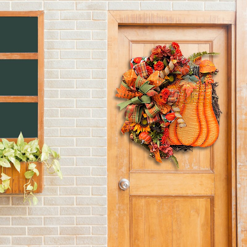 🎃Orange big pumpkin hydrangea wreath