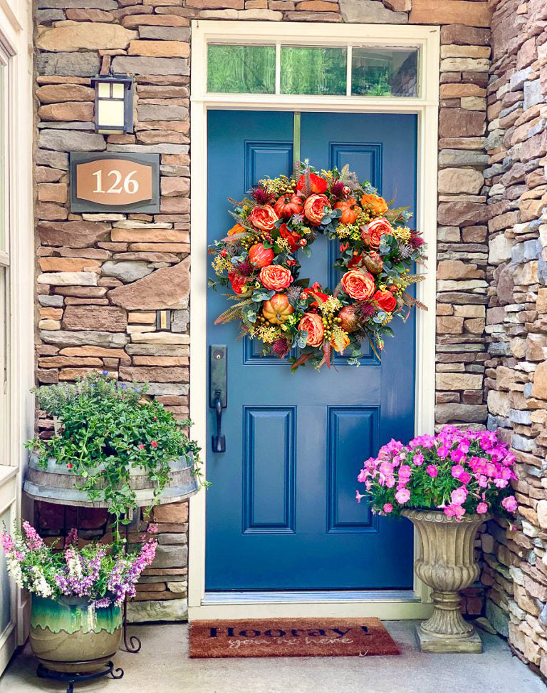 Fall Peony and Pumpkin Wreath