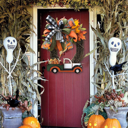 Farmhouse Pumpkin Truck Wreath - Autumn Nature Decoration