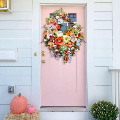 🍁Extra Large Brighter Side of Autumn Sunflower and Pumpkin Wreath, Pink & Orange Fall Floral