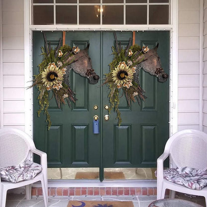 Autumn equestrian wooden flower door hanger- Entry Way Wall Hanger