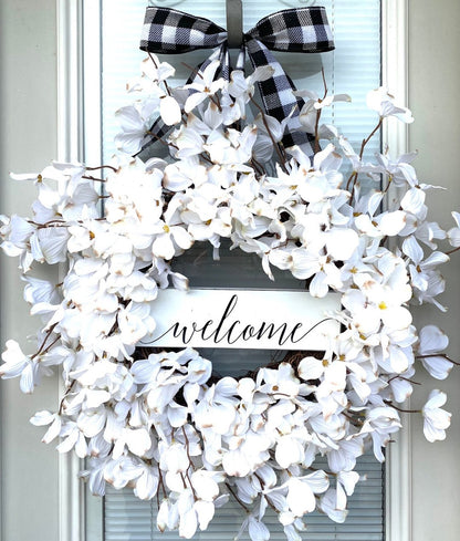 Buffalo Plaid & White Dogwood Fresh Wreath