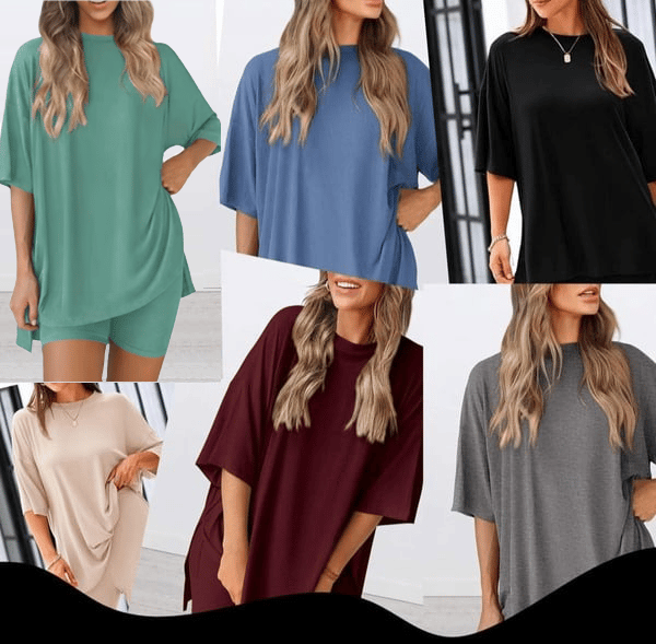 2025 Summer Casual Oversized Shirts Shorts Matching Women's Two Piece Lounge Set