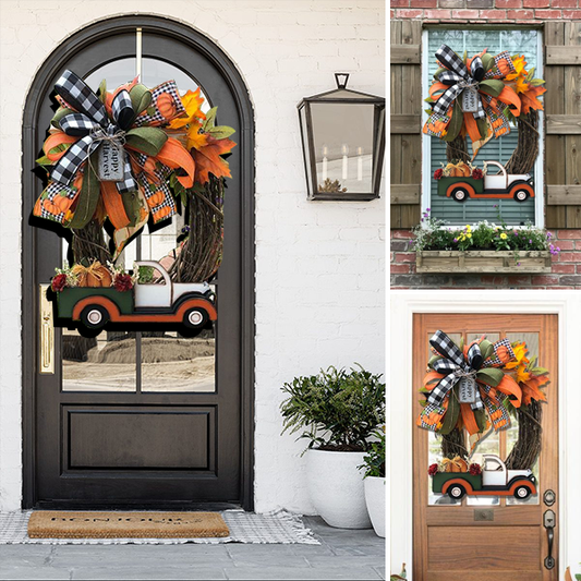 Farmhouse Pumpkin Truck Wreath - Autumn Nature Decoration