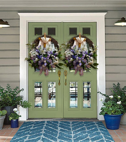 Easter Wreath with Cross for Front Door|Religious Easter Spring Wreath💖