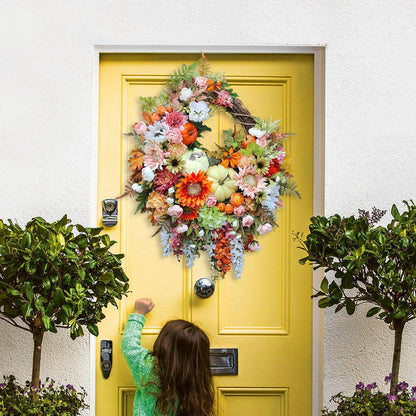 🍁Extra Large Brighter Side of Autumn Sunflower and Pumpkin Wreath, Pink & Orange Fall Floral