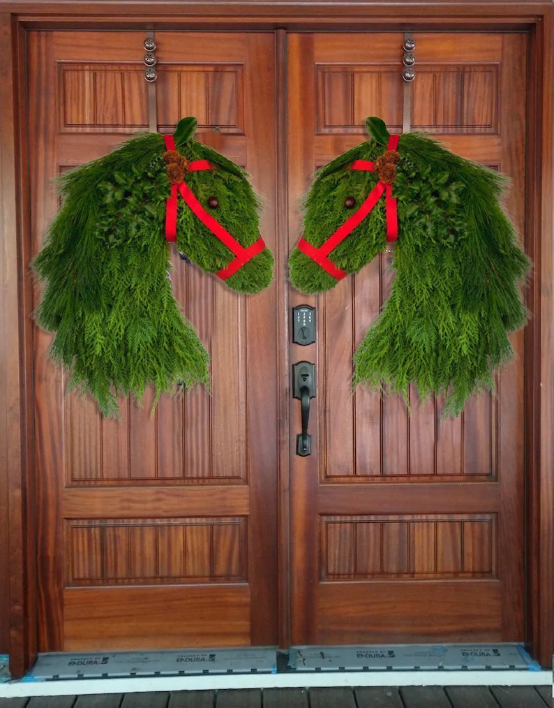 Farmhouse Double Horse Head Christmas Wreath