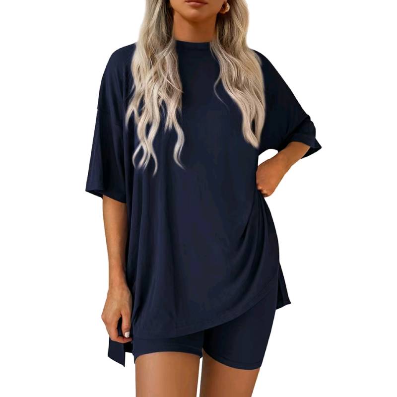 2025 Summer Casual Oversized Shirts Shorts Matching Women's Two Piece Lounge Set