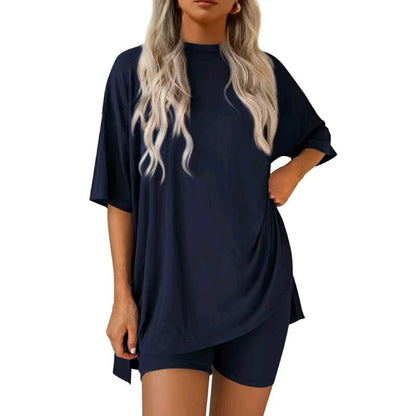 2025 Summer Casual Oversized Shirts Shorts Matching Women's Two Piece Lounge Set